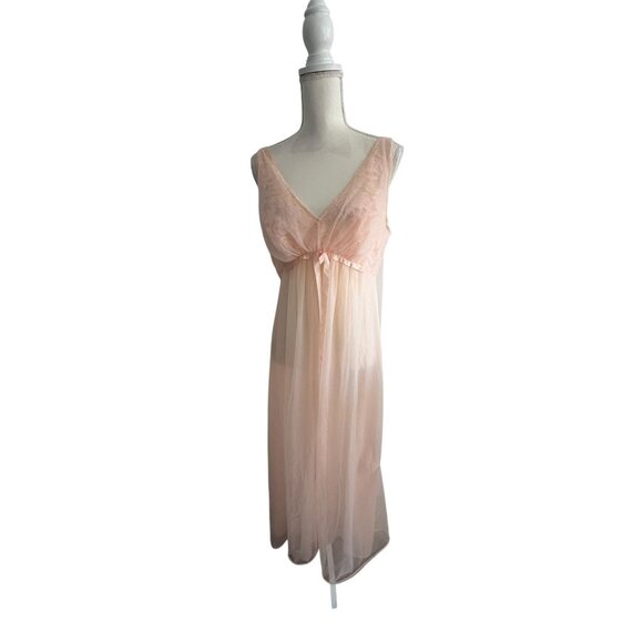 VANITY FAIR Vintage Peach Pink Lace Double Layer Nylon Nightgown Size 36 / US 6 - Picture 9 of 16